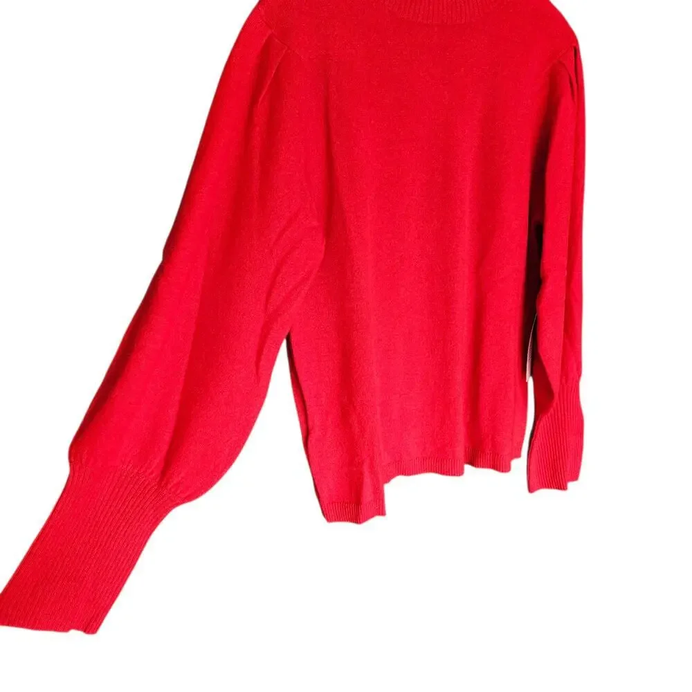 NWT Women's Ann Taylor Red Cashmere Mock Turtleneck Sweater Balloon Sleeves XL